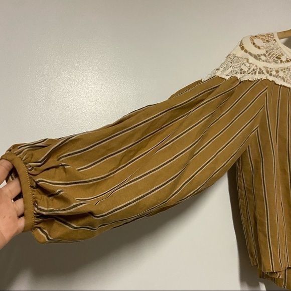 Zara Crochet Striped Top Yellow Mustard Linen Blend Top Size M - Picture 4 of 9